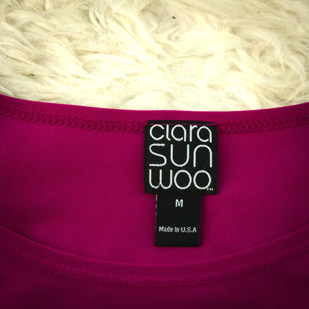 Clara Sun Woo Size Small S Magenta Pink Scoop Neck 3/4 Sleeve Artsy Knit Top - Picture 3 of 5